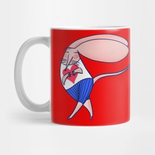 Cute mouse in love dancing on mainly red background Mug